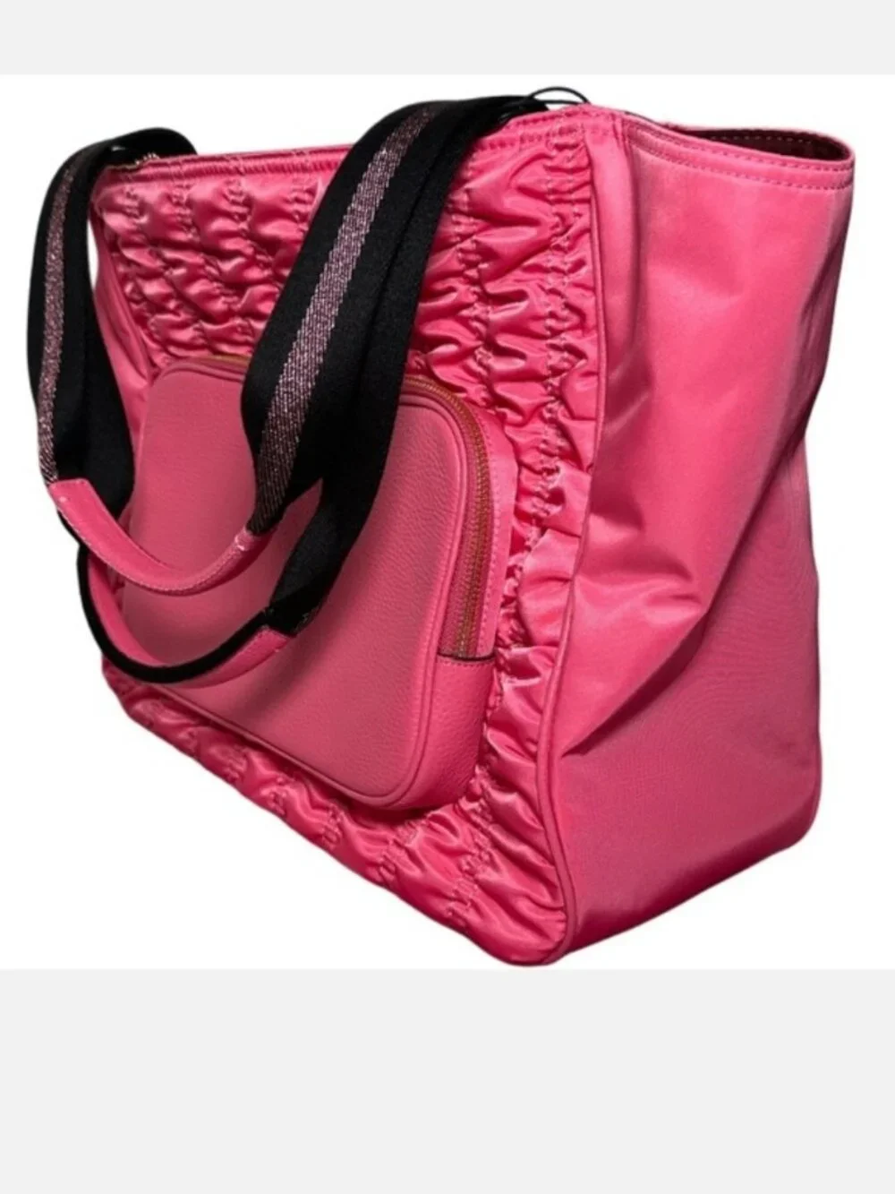 Coach Pink Ruched Nylon/Leather Court Tote with Front Zip Pocket-EUC - Picture 12 of 13